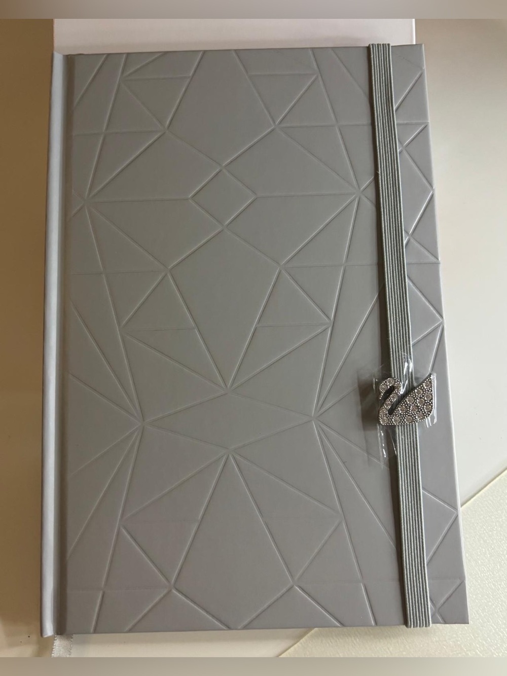 *New* Swarovski Silver Geometric Embossed Notebook with Crystal Swan Charm